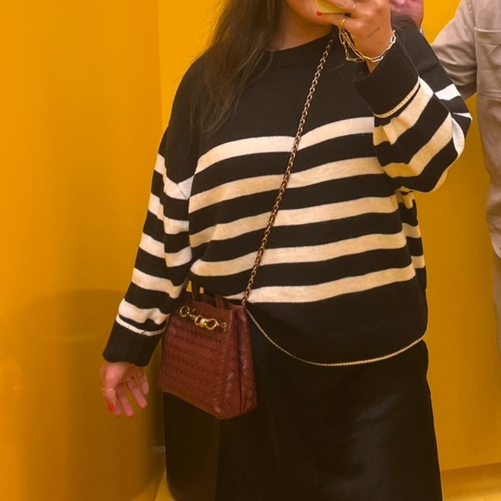 Black Crewneck Striped Knit Sweater